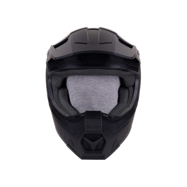 Black Defender Helmet Front Product Image on white background